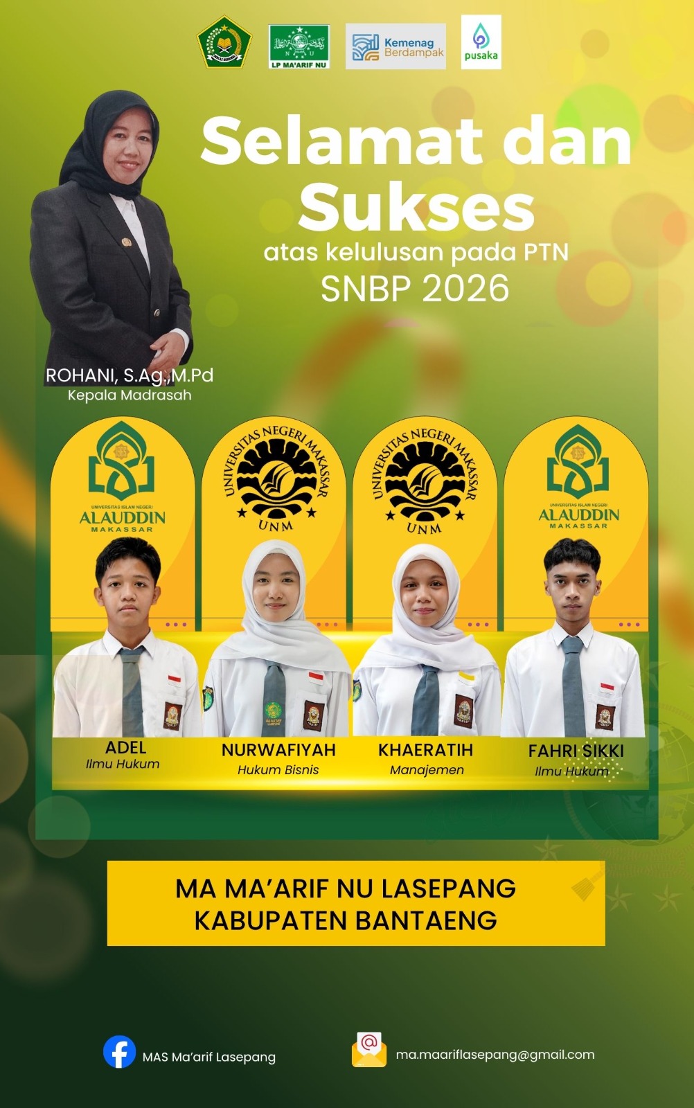 Empat Peserta Didik MA. Ma’arif NU Lasepang Lulus Seleksi Nasional Penerimaan Mahasiswa Baru (SNPMB)